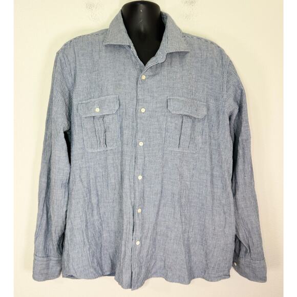 Peter Millar Shirt Japanese Cotton Denim Norm Core Preppy, 2XL - Picture 2 of 8